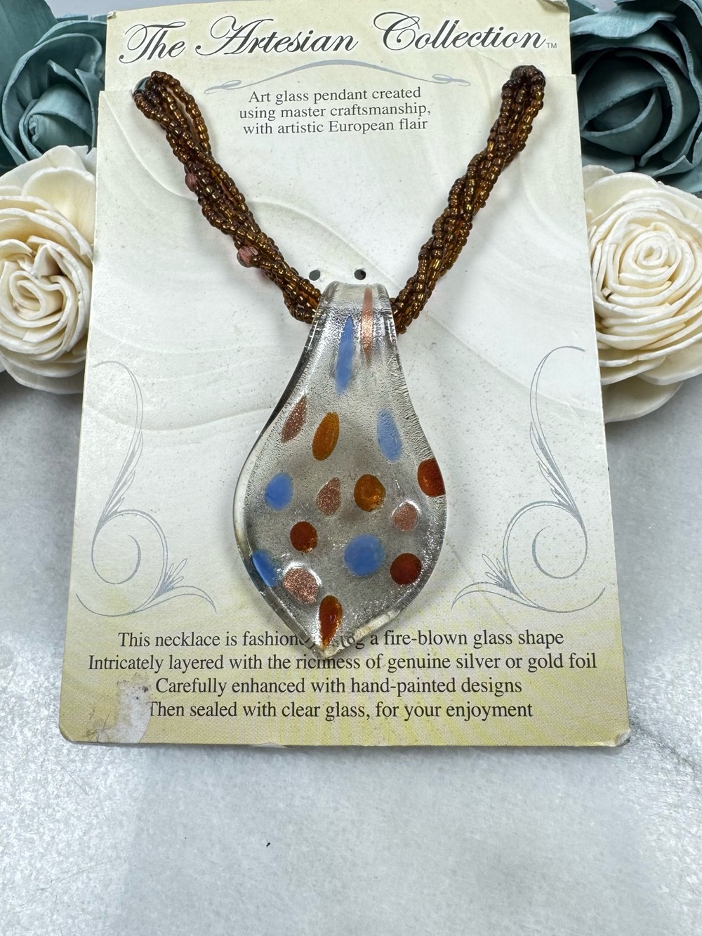 The Artesian Collection Art Glass Pendant Necklace Fire Blown Beaded